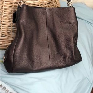 Metallic brown leather coach purse 3 compartments